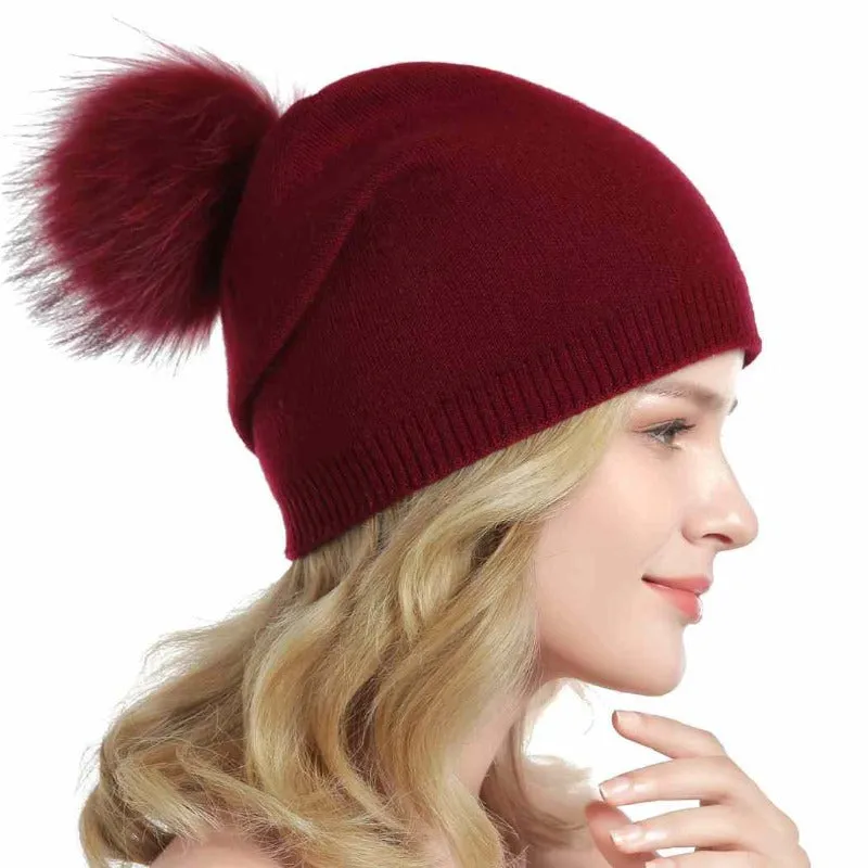 Fur Pom Pom Beanie Hat