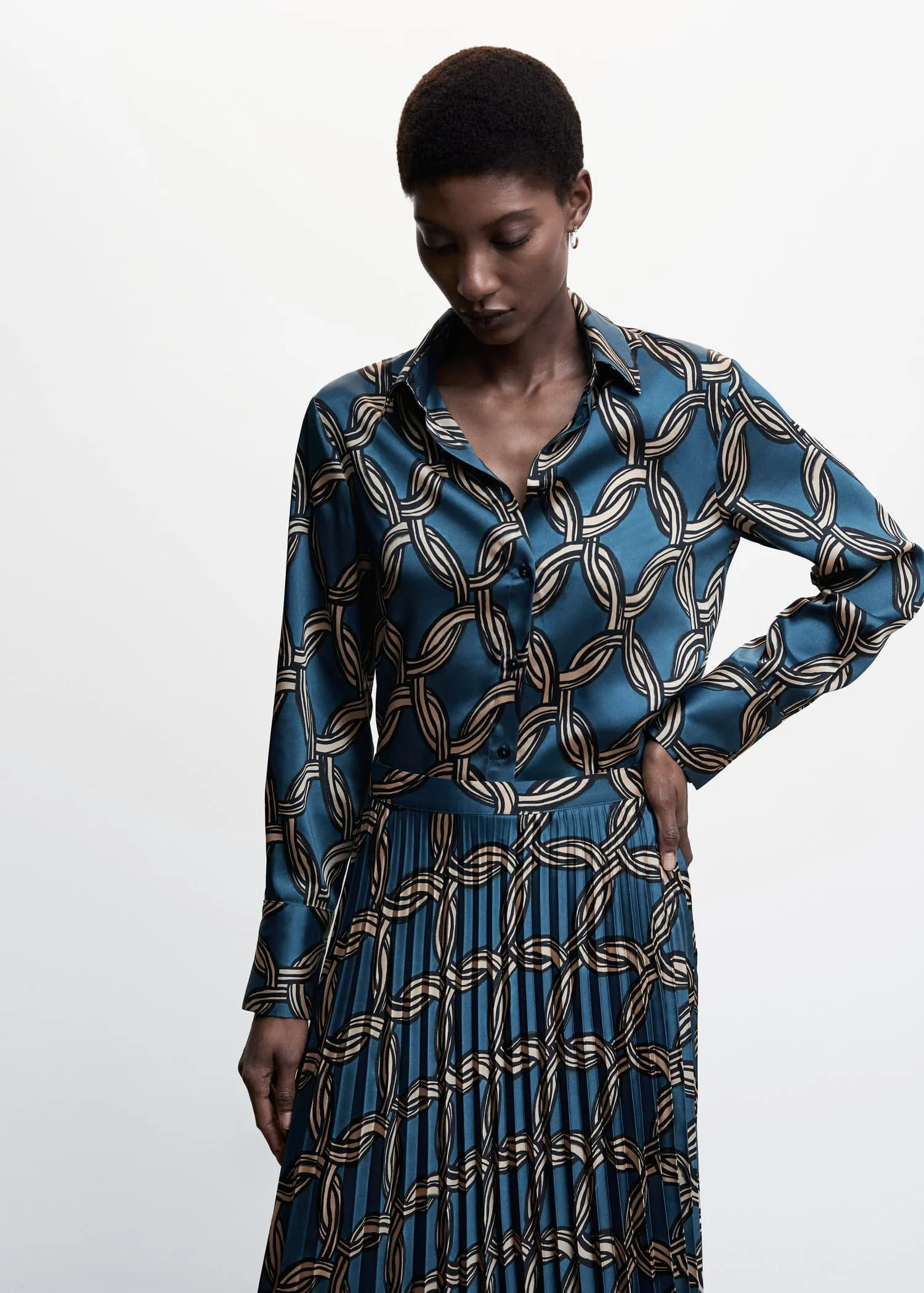 Geometric print pleated skirt