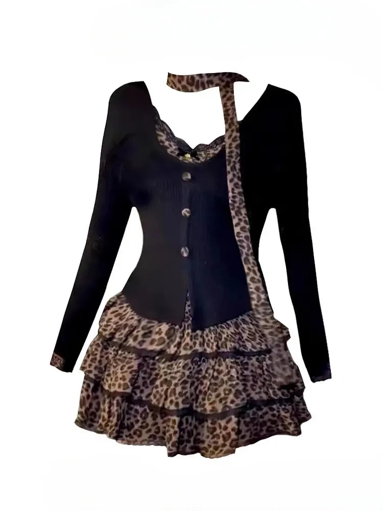 Girlary Winter Korean Fashion Sweet 2 Piece Set Women High Street Sexy Style Harajuku Y2k Suit Lace Top   High Waist Pleated Skirt New