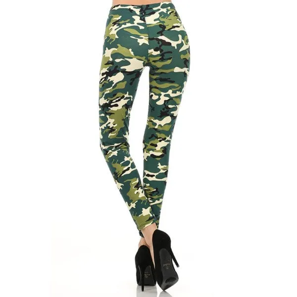 Green Camouflage Camo Graphic Print Pattern Sexy High Waist Leggings Pants
