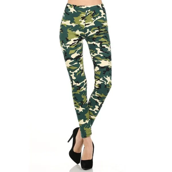 Green Camouflage Camo Graphic Print Pattern Sexy High Waist Leggings Pants