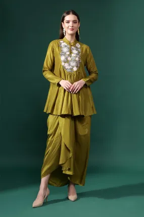 Green Silk Embellished Garden Co-Ord Set