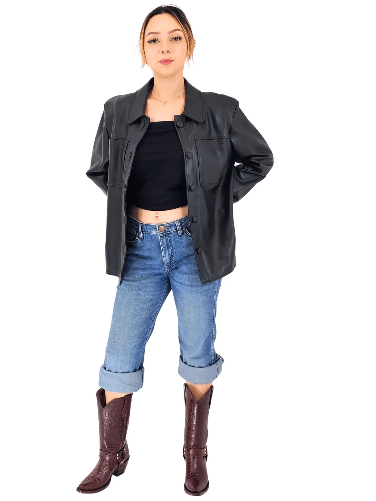 Handcrafted Oversized Women's Sheepskin Leather Jacket – Classic Black, Stylish & Versatile