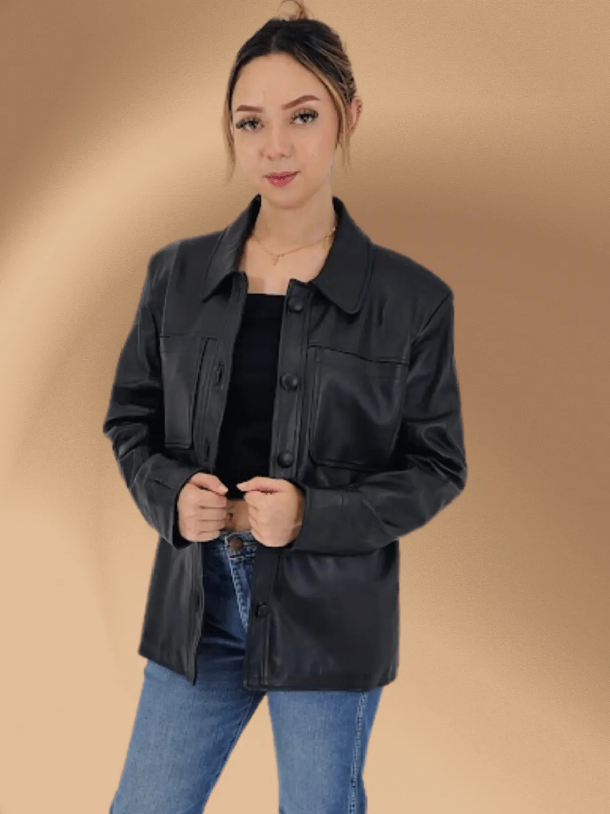 Handcrafted Oversized Women's Sheepskin Leather Jacket – Classic Black, Stylish & Versatile