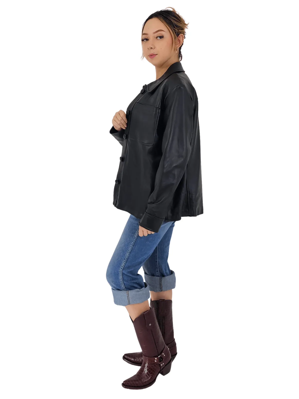 Handcrafted Oversized Women's Sheepskin Leather Jacket – Classic Black, Stylish & Versatile