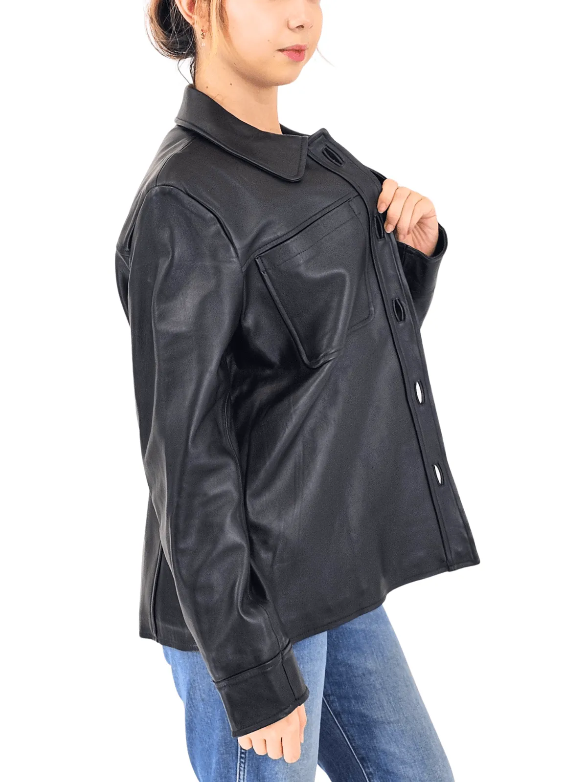 Handcrafted Oversized Women's Sheepskin Leather Jacket – Classic Black, Stylish & Versatile