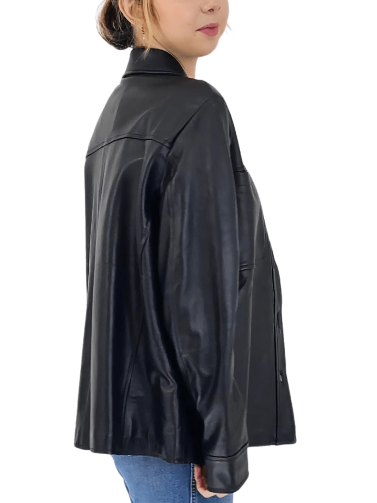 Handcrafted Oversized Women's Sheepskin Leather Jacket – Classic Black, Stylish & Versatile