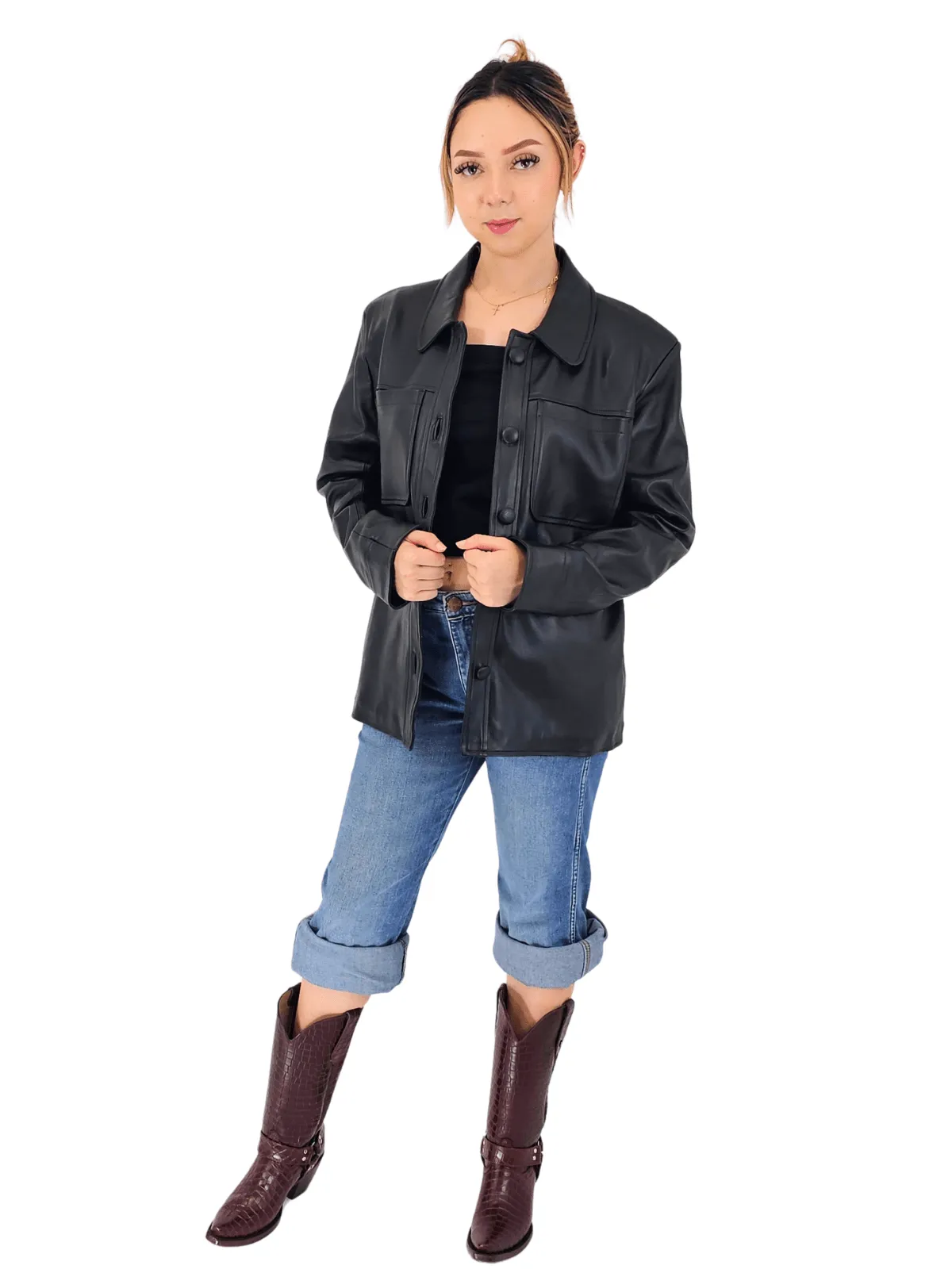 Handcrafted Oversized Women's Sheepskin Leather Jacket – Classic Black, Stylish & Versatile