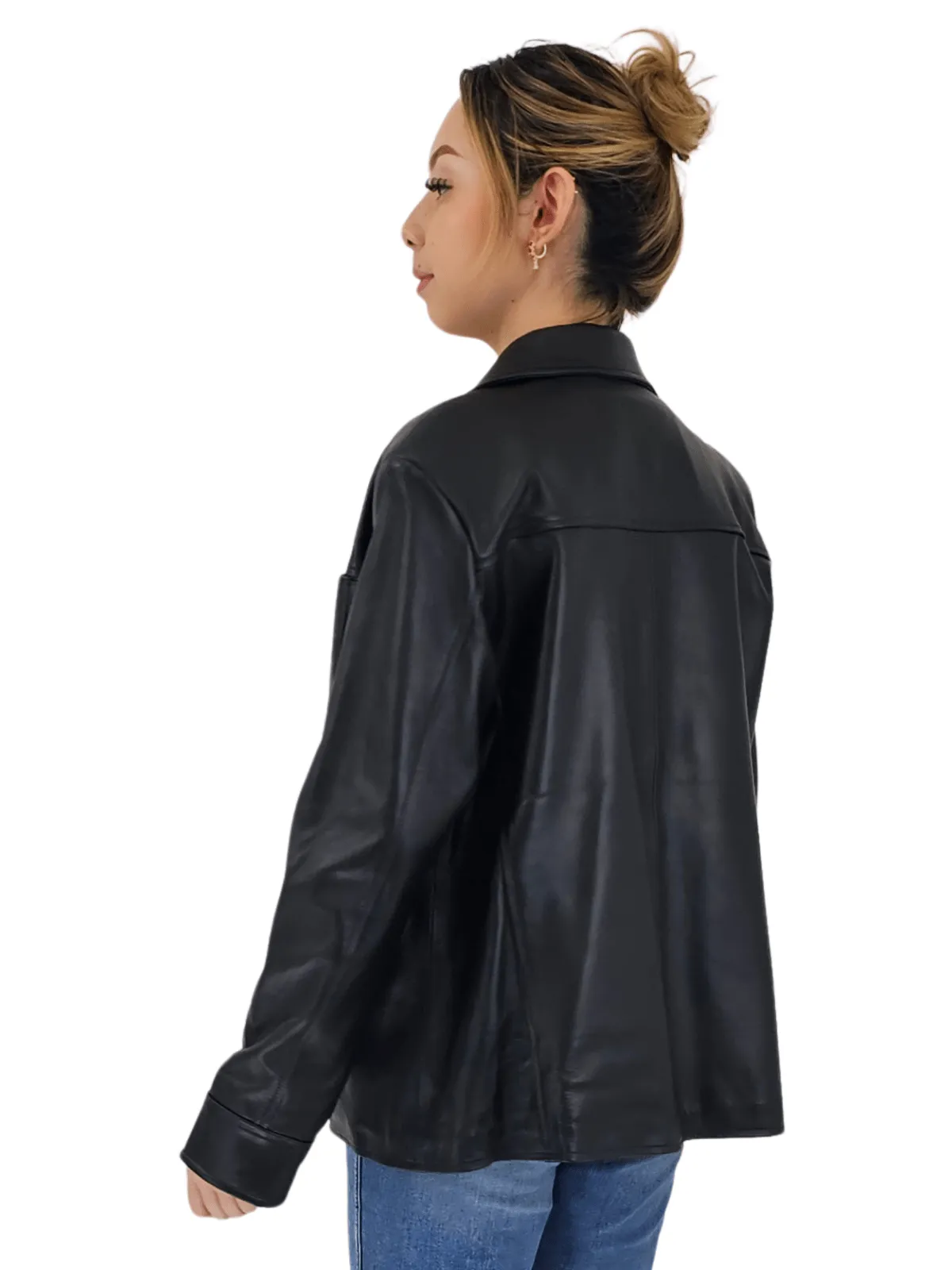 Handcrafted Oversized Women's Sheepskin Leather Jacket – Classic Black, Stylish & Versatile