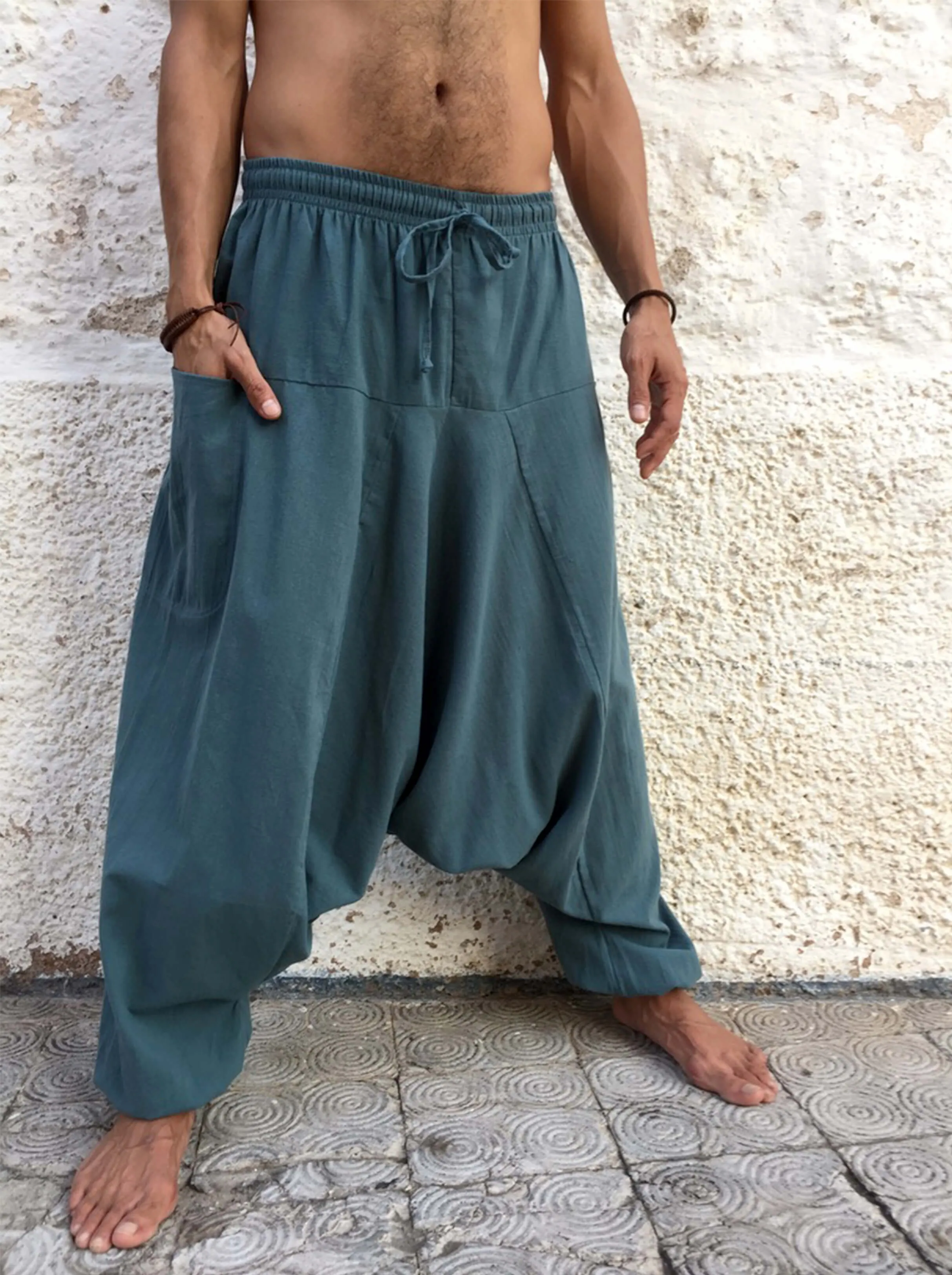 Harem Pants Cotton with Pockets Dusty Blue
