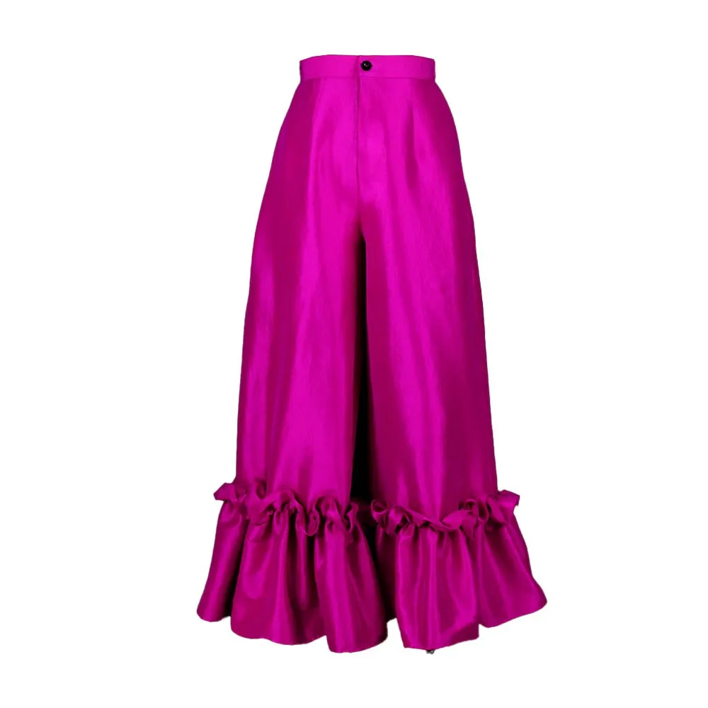 High Waist Flare Leg Ruffle Wide Leg Pants