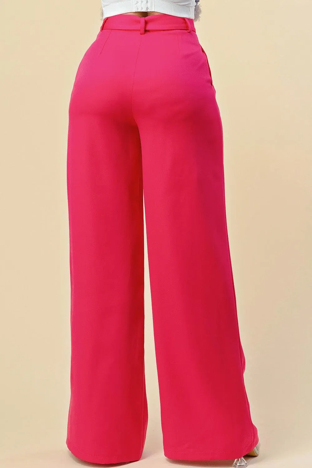 high waist wide leg belted pants