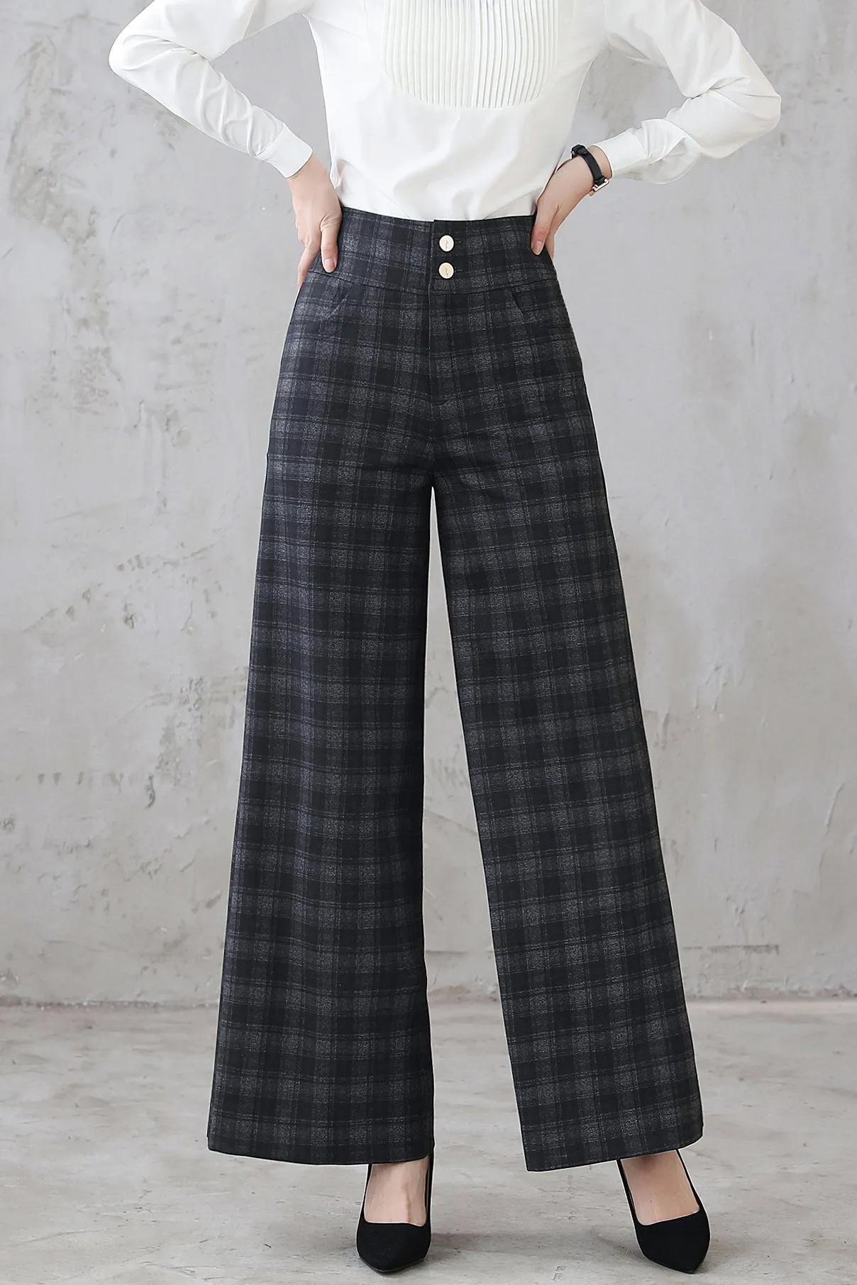 High Waist Women's Plaid Straight Wide Leg Pants 5402