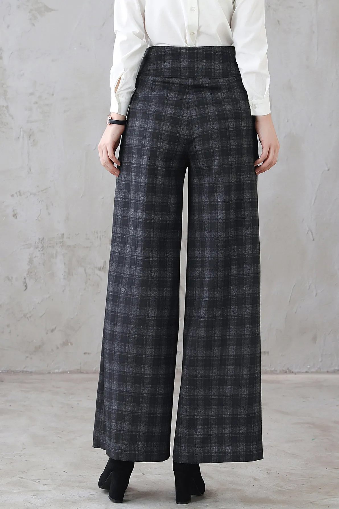 High Waist Women's Plaid Straight Wide Leg Pants 5402