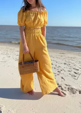 High-Waist Yellow Wide Leg Pants