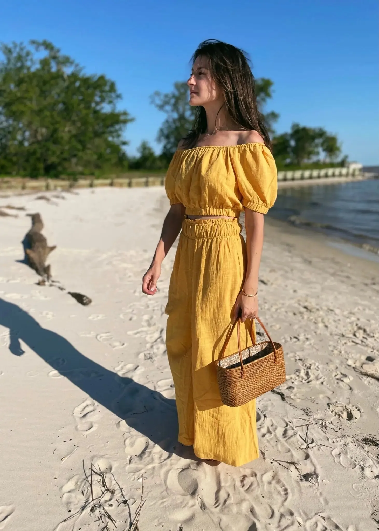 High-Waist Yellow Wide Leg Pants