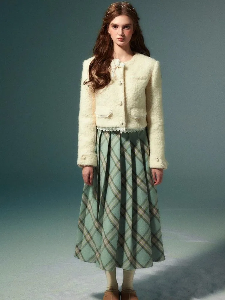 High-waisted slim pleated long skirt【s0000004531】