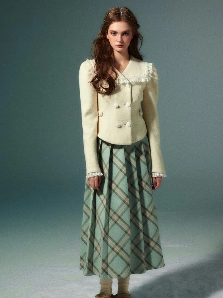 High-waisted slim pleated long skirt【s0000004531】