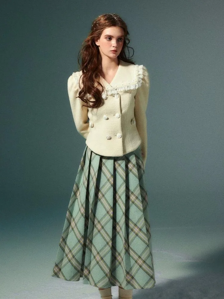 High-waisted slim pleated long skirt【s0000004531】