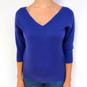 Indigo Blue 3/4 Sleeve Cashmere V-Neck Jumper Small