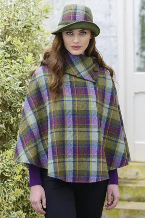 Irish Tweed Poncho - Purple & Green Plaid