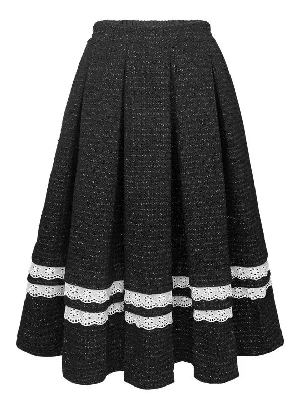 Irregular Lace Hem Jacket ＆ Flare Pleated Skirt