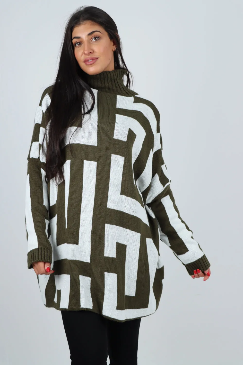 Italian High Neck Fendi Print Knitted Jumper