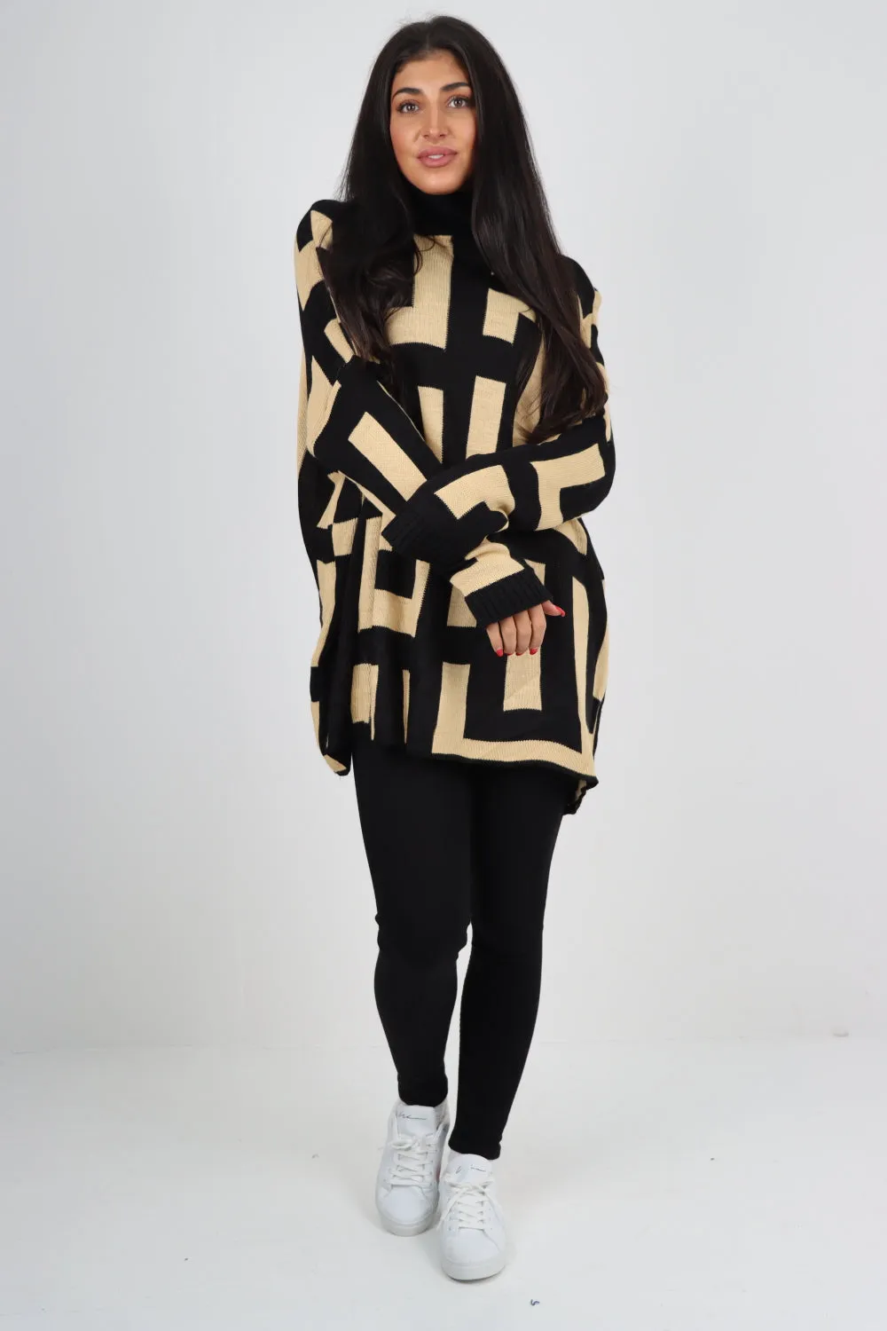 Italian High Neck Fendi Print Knitted Jumper