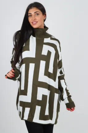 Italian High Neck Fendi Print Knitted Jumper