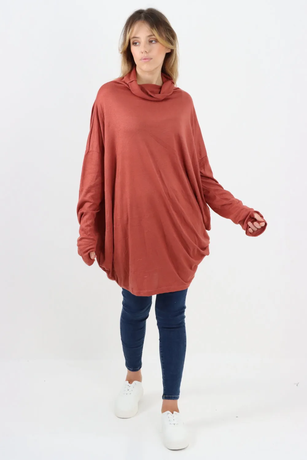Italian Soft Knit Cowl Neck Tunic Top