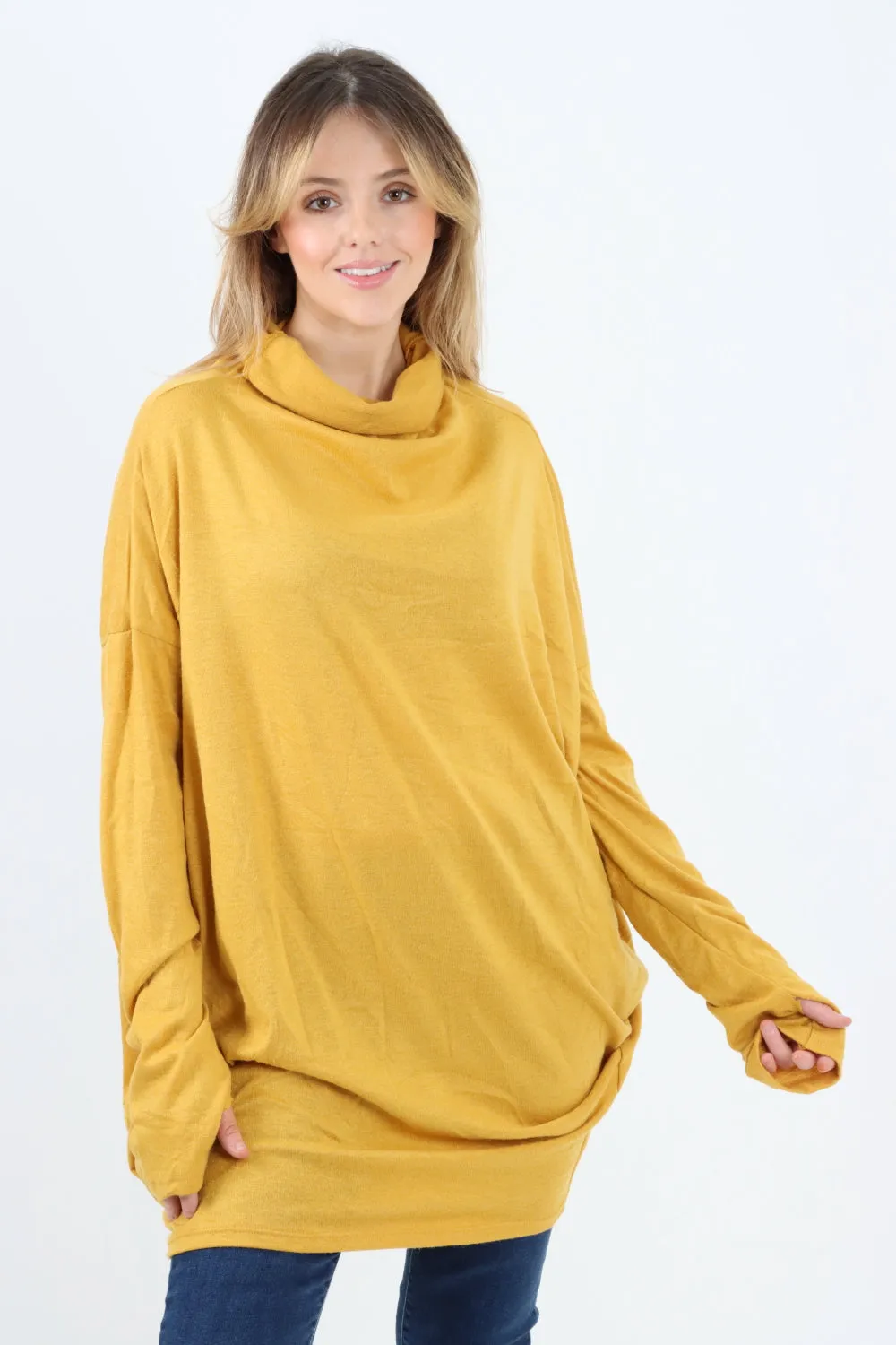 Italian Soft Knit Cowl Neck Tunic Top