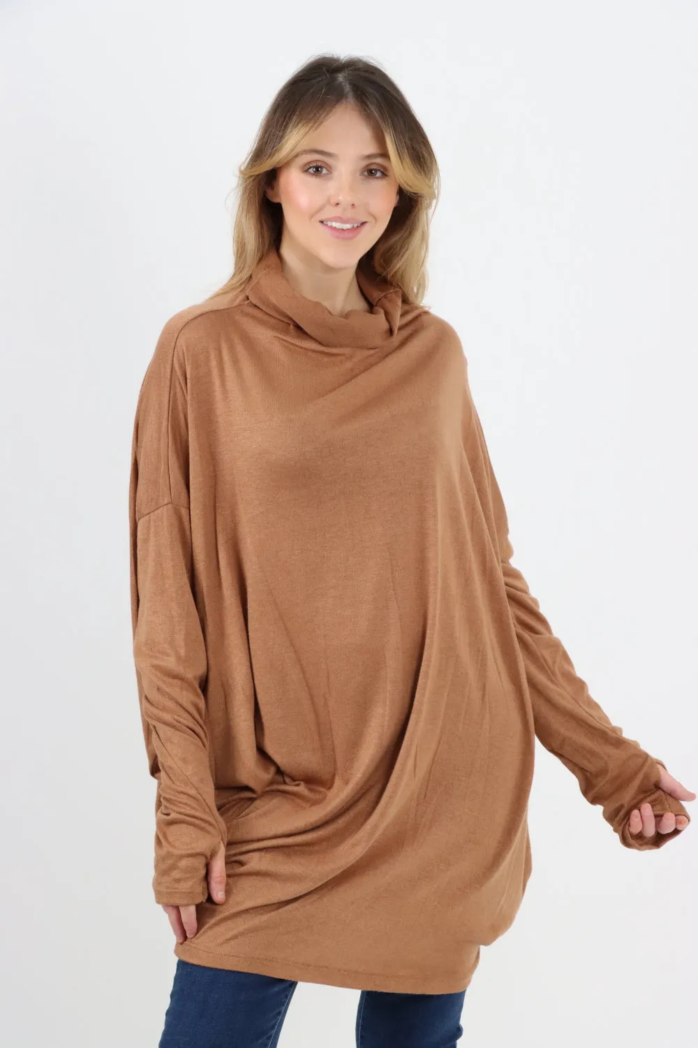 Italian Soft Knit Cowl Neck Tunic Top