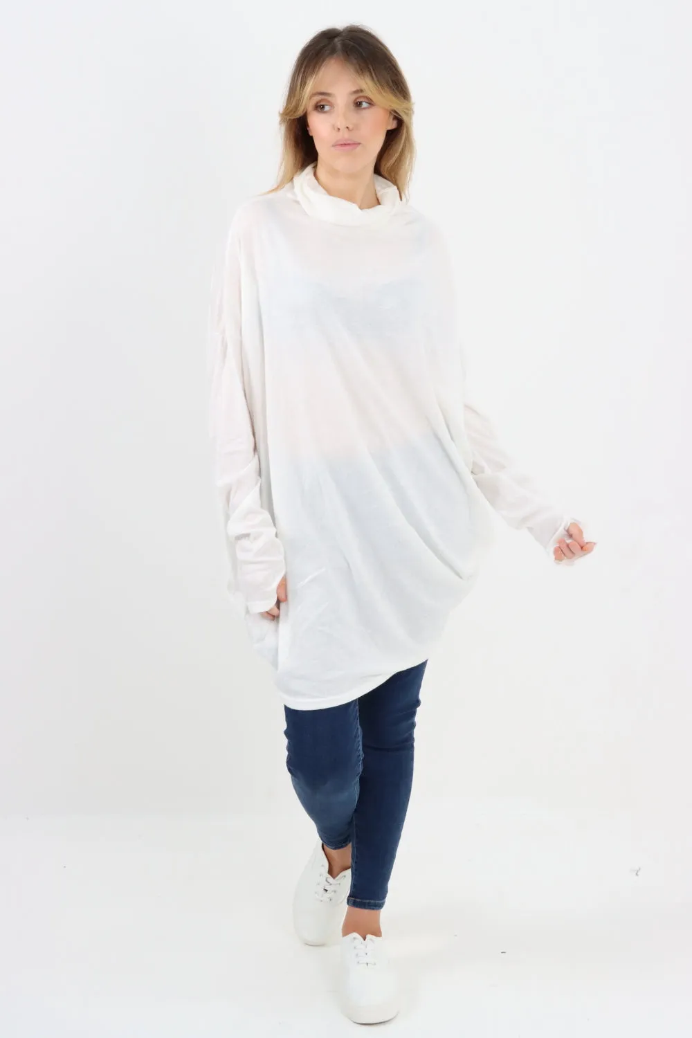 Italian Soft Knit Cowl Neck Tunic Top