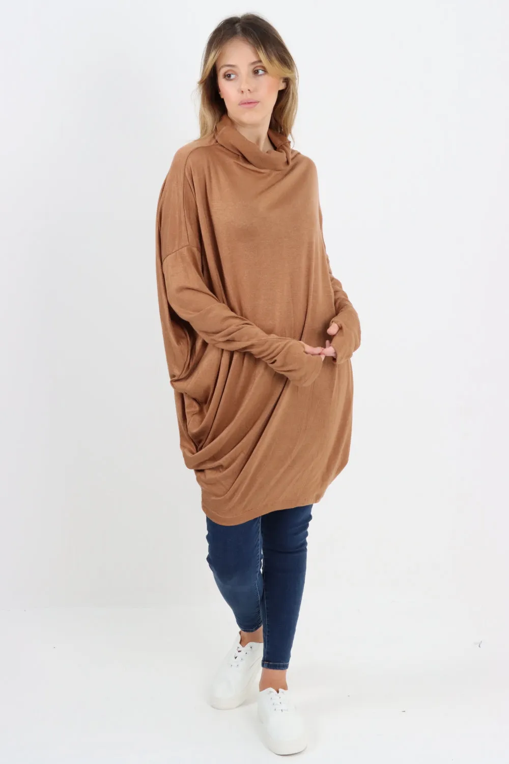 Italian Soft Knit Cowl Neck Tunic Top