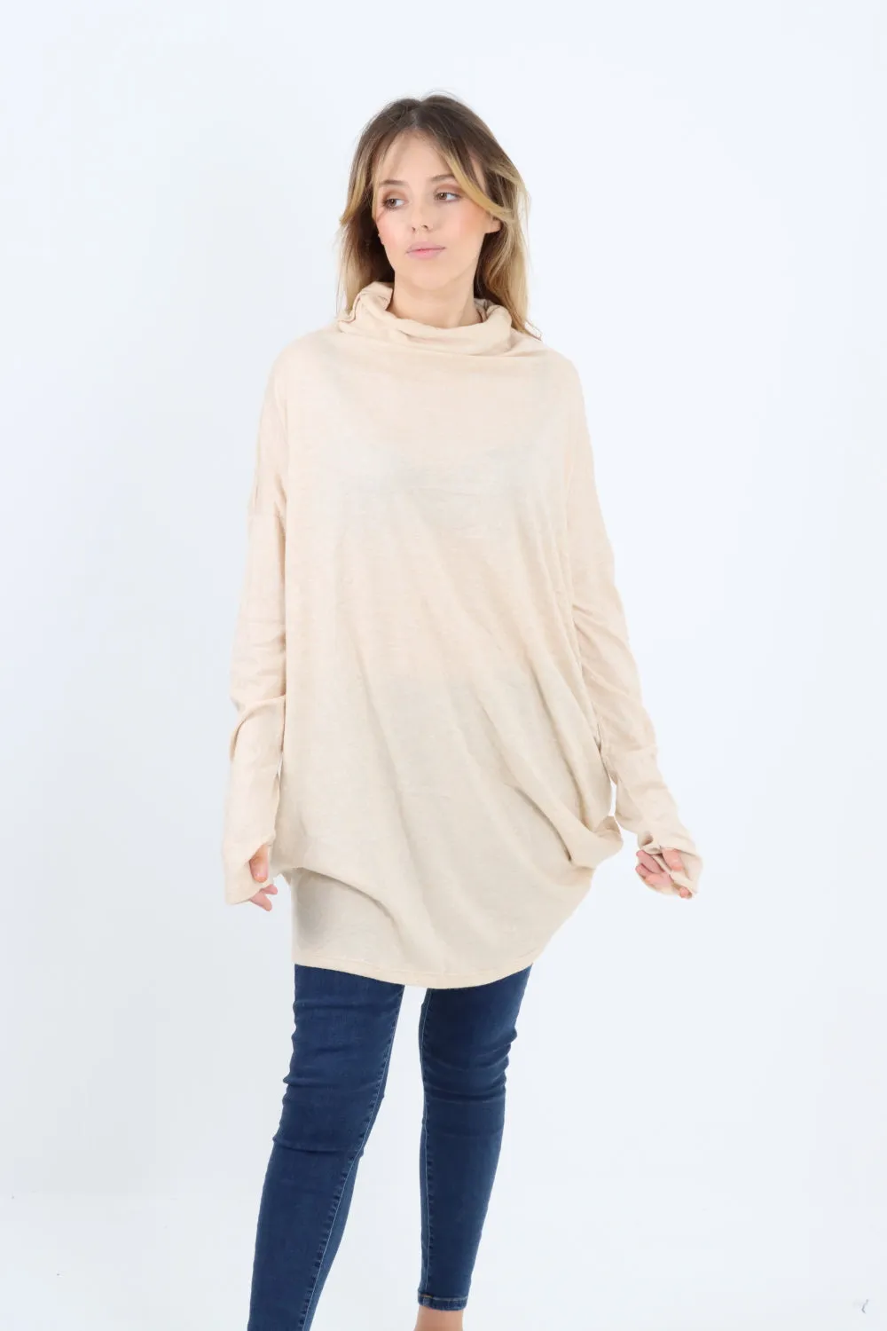 Italian Soft Knit Cowl Neck Tunic Top