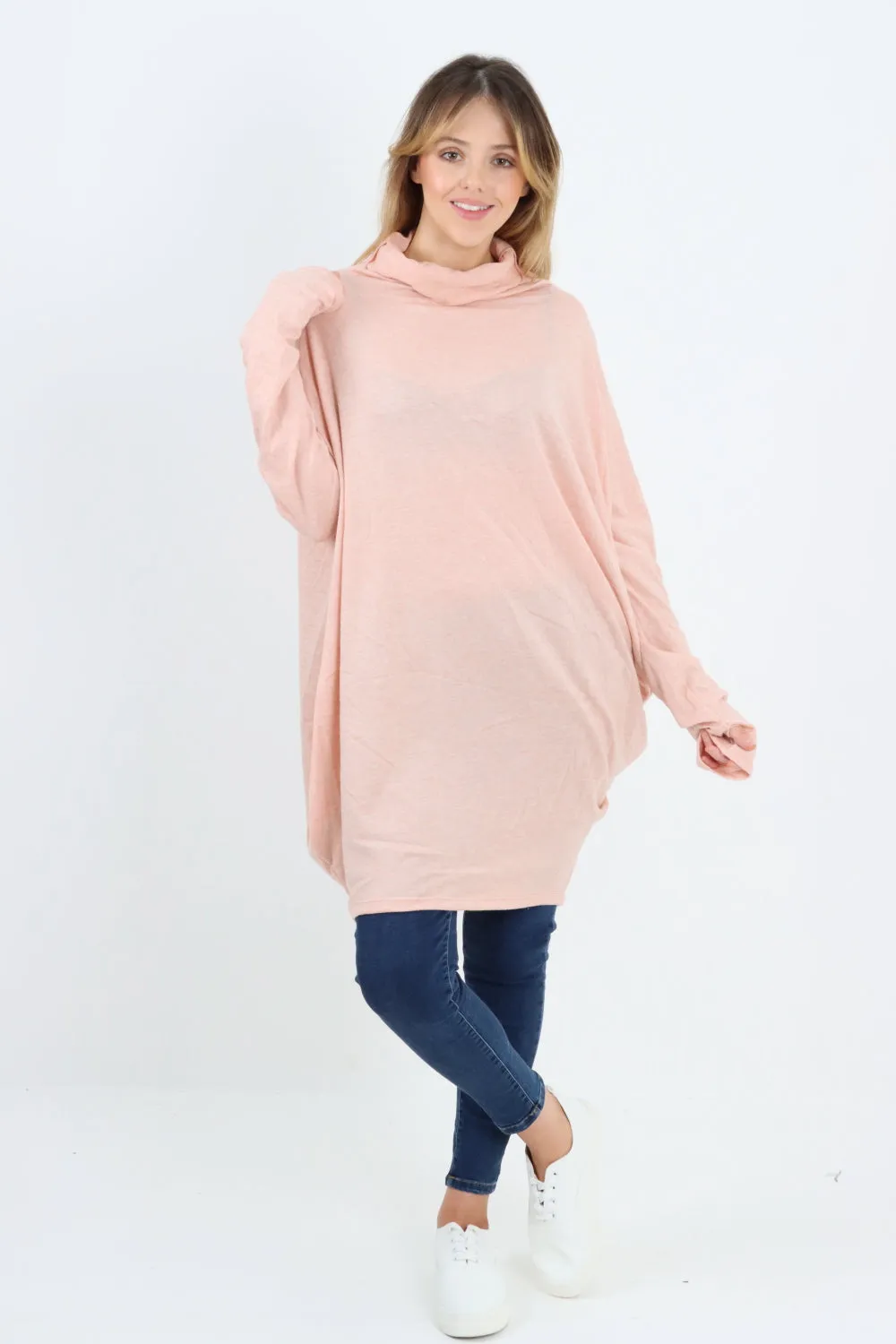 Italian Soft Knit Cowl Neck Tunic Top