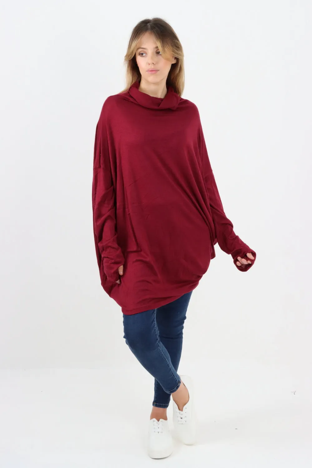 Italian Soft Knit Cowl Neck Tunic Top