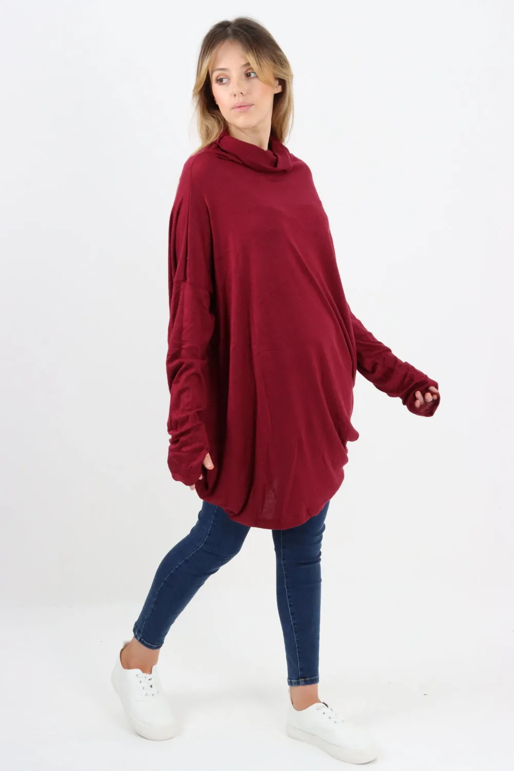 Italian Soft Knit Cowl Neck Tunic Top