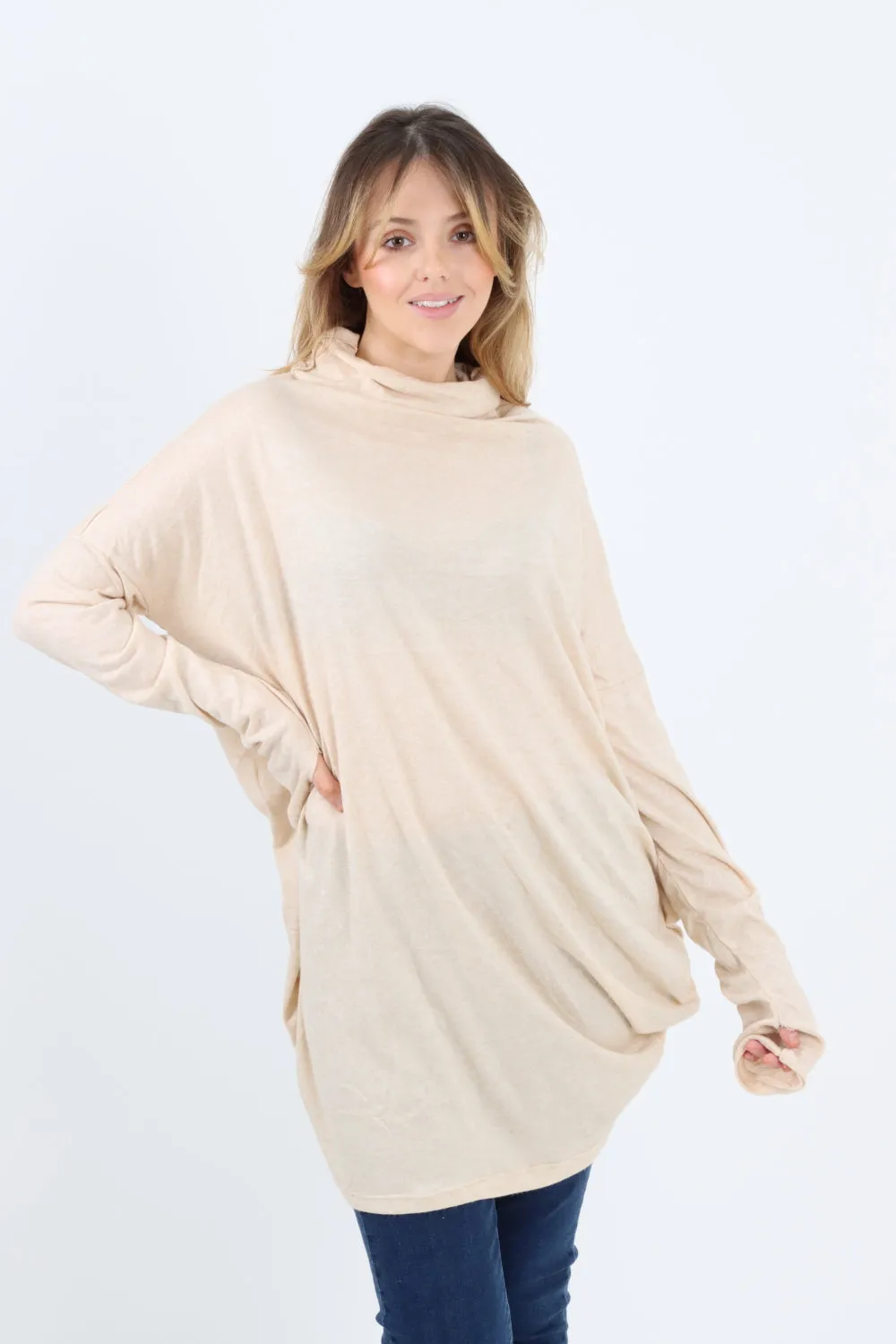 Italian Soft Knit Cowl Neck Tunic Top