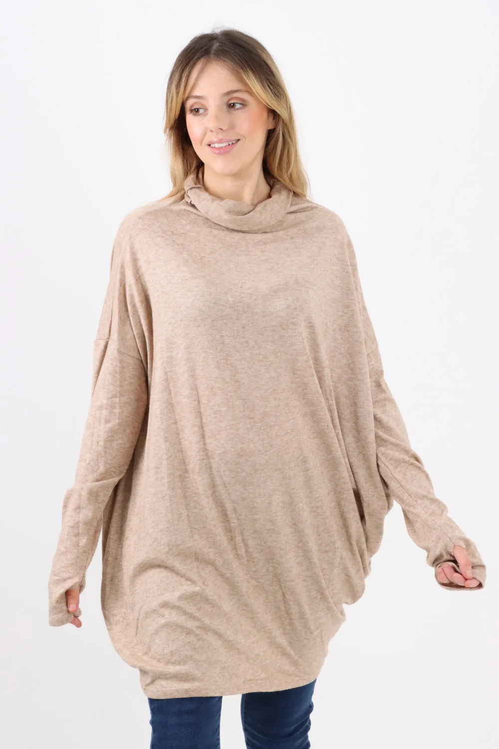 Italian Soft Knit Cowl Neck Tunic Top