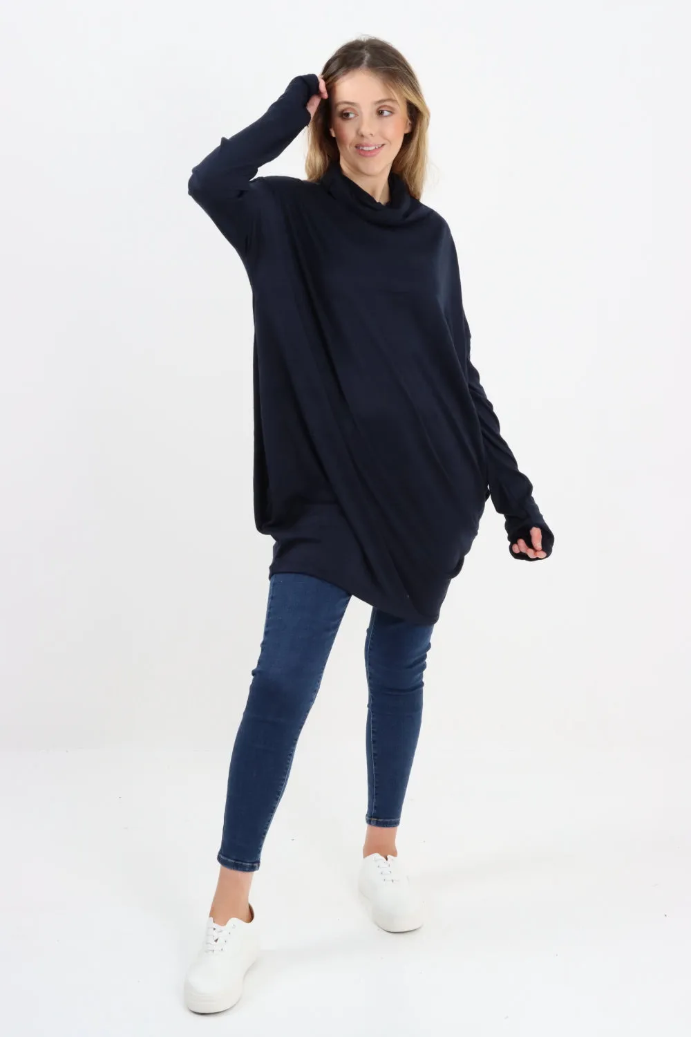 Italian Soft Knit Cowl Neck Tunic Top
