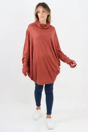 Italian Soft Knit Cowl Neck Tunic Top