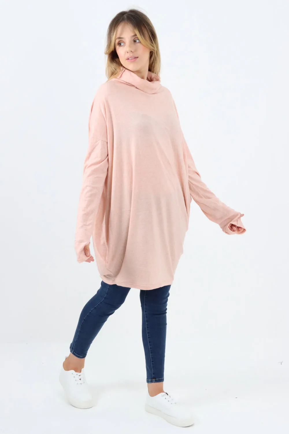 Italian Soft Knit Cowl Neck Tunic Top