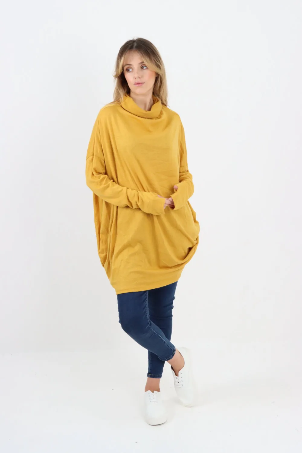 Italian Soft Knit Cowl Neck Tunic Top