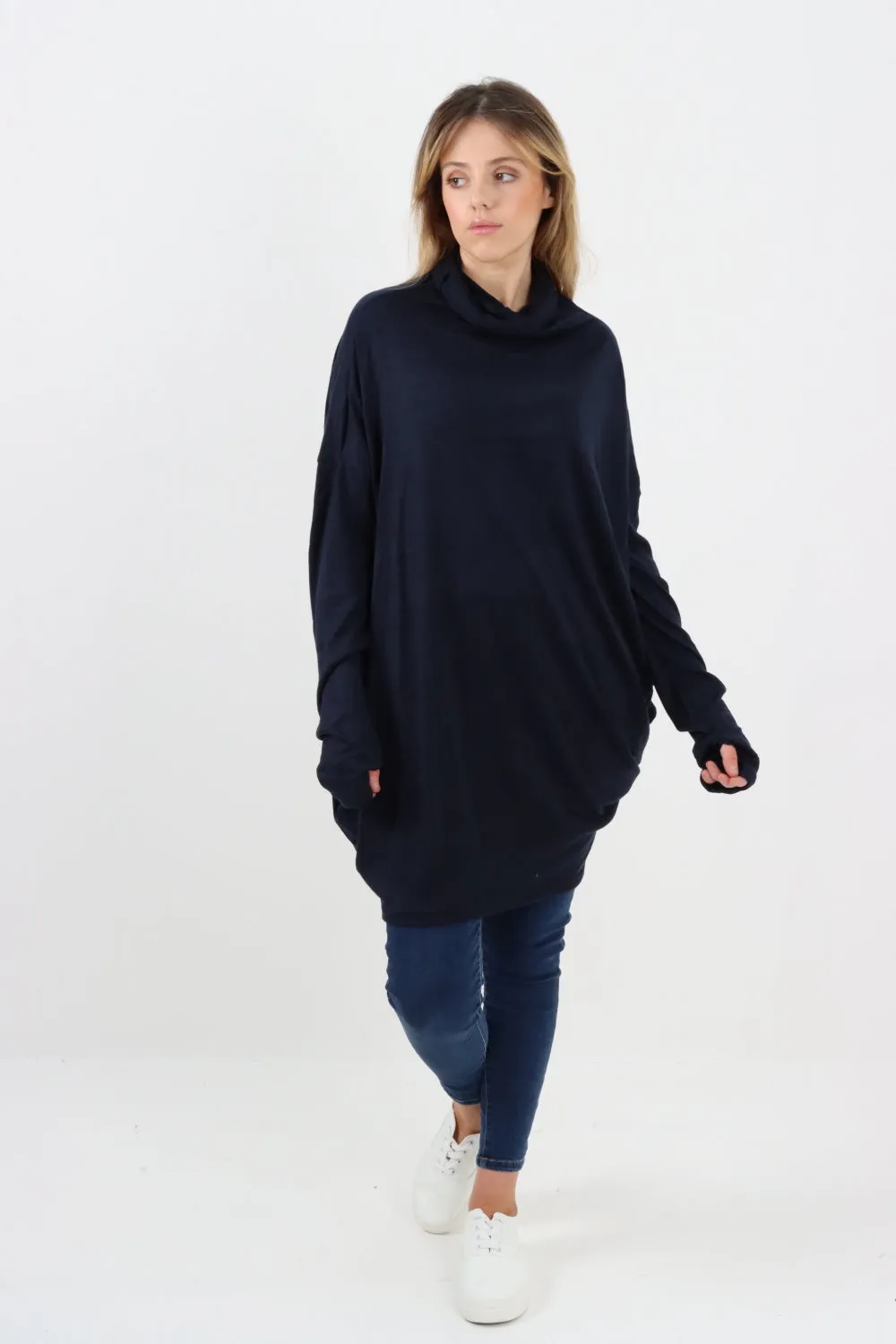 Italian Soft Knit Cowl Neck Tunic Top