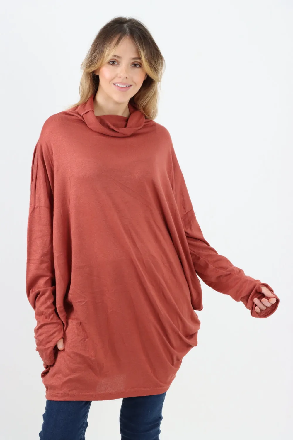 Italian Soft Knit Cowl Neck Tunic Top