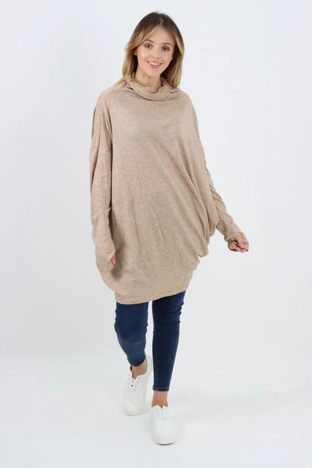Italian Soft Knit Cowl Neck Tunic Top