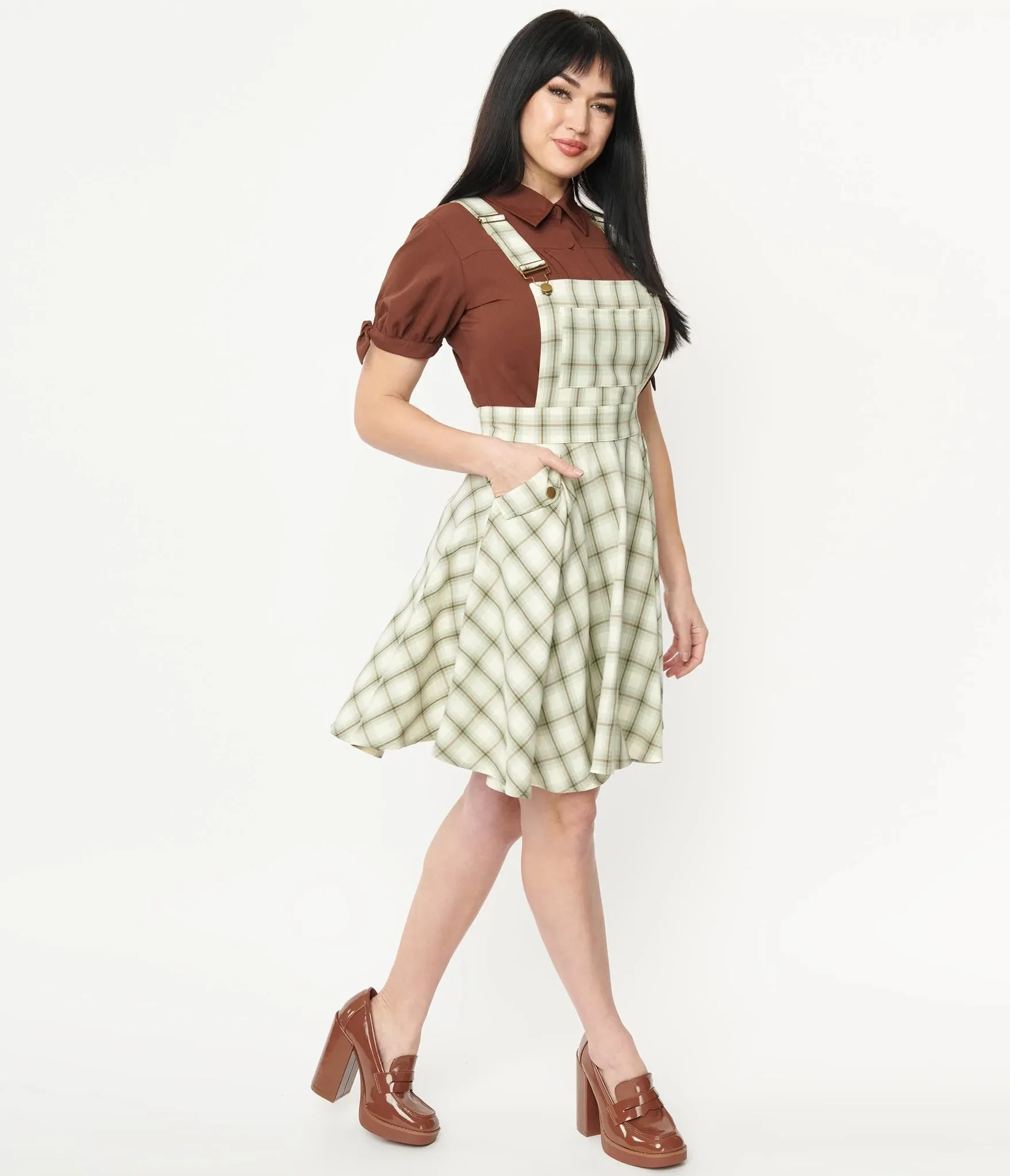 Ivory and Green Plaid Brionne Pinafore Skirt