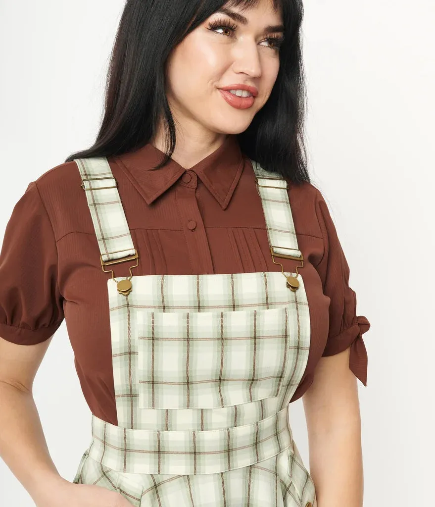 Ivory and Green Plaid Brionne Pinafore Skirt