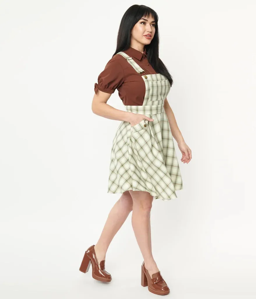 Ivory and Green Plaid Brionne Pinafore Skirt